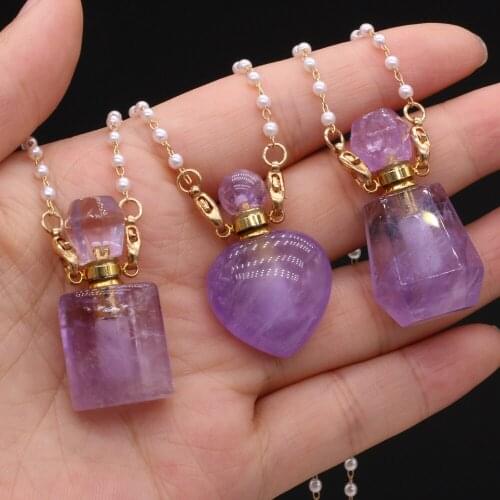 New Style Natural Stone Amethyst Perfume Bottle Necklace Pearl Chain For Women Free Gift Accessory Glasses Frames Pearl Chains