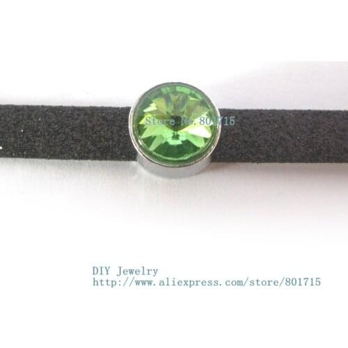 Brithday Gift birthstone AugustFruitGreenslide charms Internal Dia 8mm slide Charms Jewelry Finding fit 8mm wristband pet collar