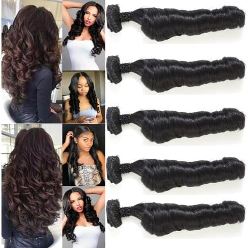 Romance Curly Hair Extensions Natural Black Color Loose Wave Synthetic Hair Extension 20" 5 Bundles 240g All In One Pack Hair