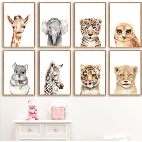 Elephant Raccoon Giraffe Lion Zebra Rabbit Wall Art Canvas Painting Nordic Posters And Prints Wall Pictures Baby Kids Room Decor