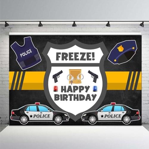 NeoBack Police Theme Birthday Backdrop Pistol Handcuffs Background for Photo Cool Boy Birthday Party Photography Backdrops