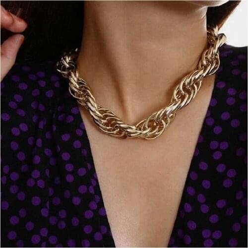 Cross border versatile gold necklace European and American creative fashion retro punk style thick chain clavicle chain