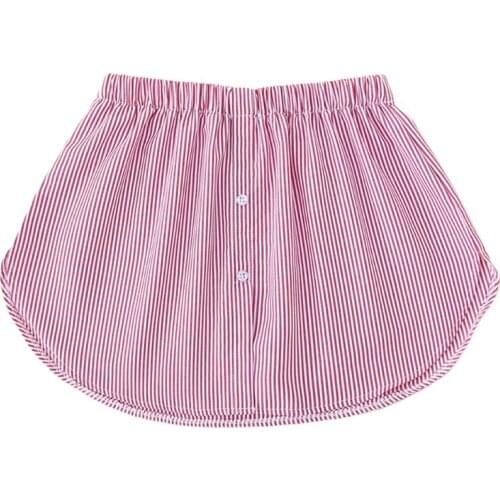 Women Blue Red Striped Blouse Shirt Extender Adjustable Layering Faux Top Lower Sweep Mini Skirt Half-Length False Hem