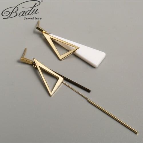 Badu Asymmetrical Metal Long Earrings Triangle Shape Environmental Protection Material Line Tassel Summer Women Wedding Earrings