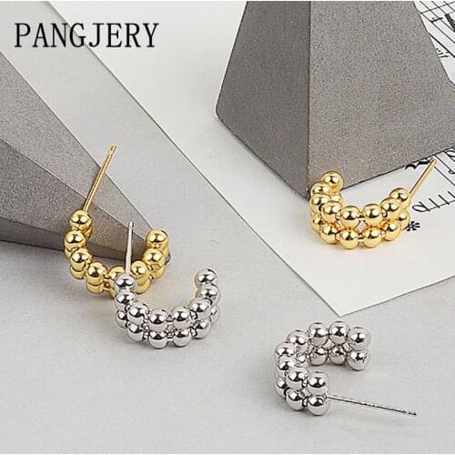 PANGJERY 925 Sterling Silver Earrings for Women INS Fashion Vintage Elegant Double Layer Round Beads Anniversary Jewelry Gifts
