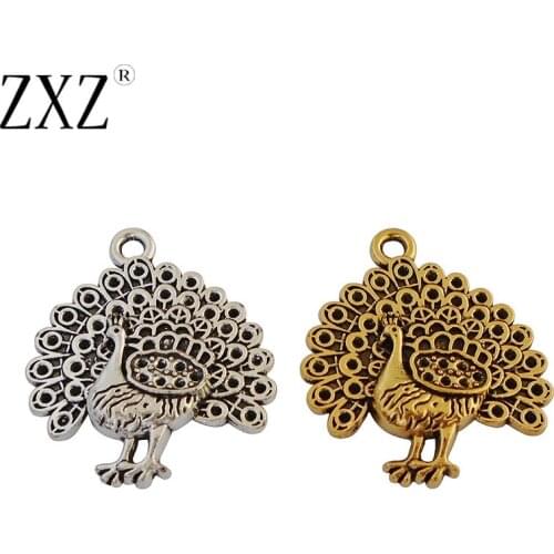 ZXZ 10pcs Antique Gold Animal Peacock Charms Pendants for DIY Necklace Bracelet Jewelry Making Findings 35x31mm