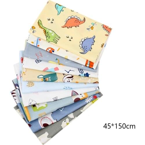 100% Cotton Fabric for Dress Kid Cartoon Elephant Dinosaur Cloth Sheet Designer Fabric Sewing Patches Home Textile 45*150cm 1pc