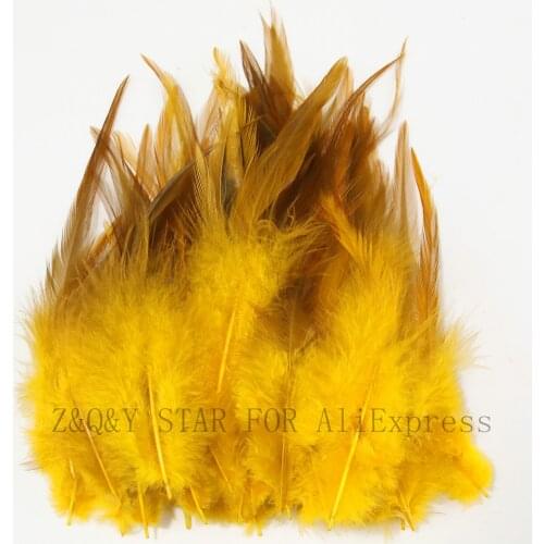 100 natural chicken feathers 4-6 inches dyed gold yellow DIY craft jewelry feathers