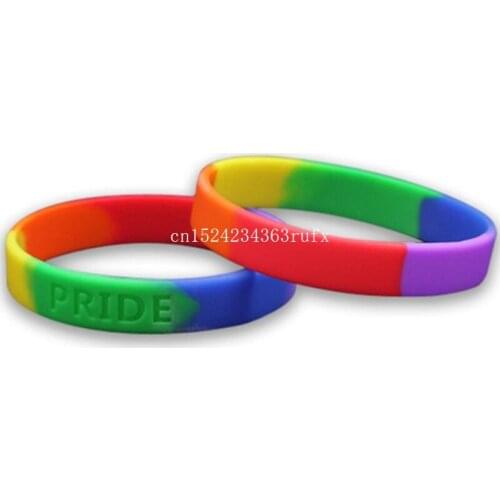 300pcs Gay Pride Silicone Wristband Rainbow Colour Plain Bracelet Adult Size Party Favors