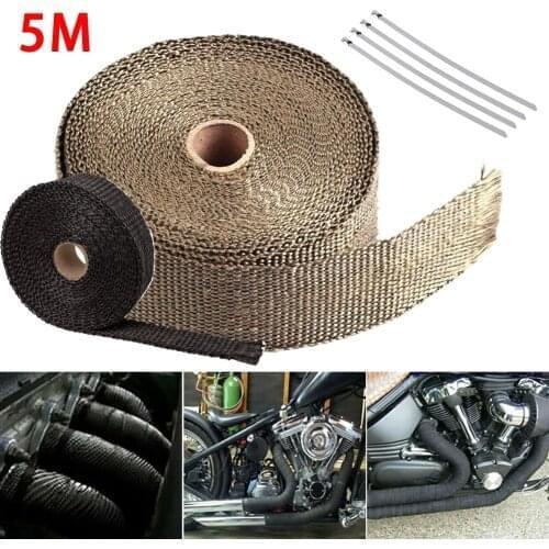 5M Roll Fiberglass Heat Shield Car Motorcycle Exhaust Manifold Heat Insulation Glass Fiber Thermal Wrap Tape Blacks +4 Ties Kit