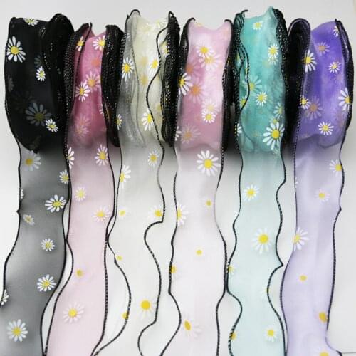 5 yards) Wave Silk Organza ribbon Bow material for hair print flower decoration lace ribbons