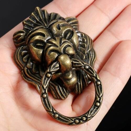 6pcs Antique Bronze Lion Head Cabinet Handles Drawer Pulls Decorative Furniture Hardware 43x53mm