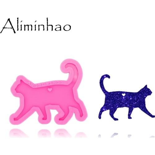 DY0399 Shiny Glossy Cat Walking necklace Jewelry Epoxy Mould Crafting Keychain Silicon Resin Silicone
