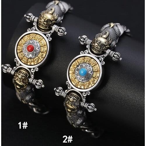 2020 Buddha Bracelet 100% 925 Sterling Silver Men Vajra Zodiac Mantra Lucky brave troops Rotatable Bracelet Bangle Jewelry Gifts