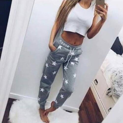 Hot Fashion Women Casual Women Printed Star Loose Pants Casual Long Trousers Sweatpants Pink Gray Fashion Accessory Gifts