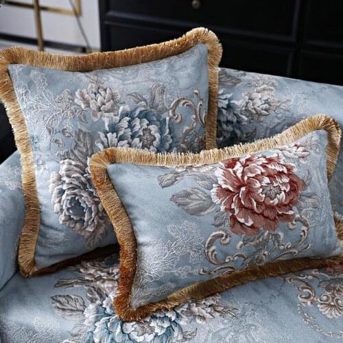 European Jacquard Sofa Cushion Cover 45x45cm Luxury Beige Blue Flower Square Rectangle Throw Pillow Cover Decorative 3D 30x50cm