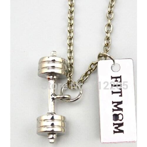 Fitness Weightlifting jewelry New Arrval Dumbbell barbell with FIT MOM Kettle bell sports Gym necklace