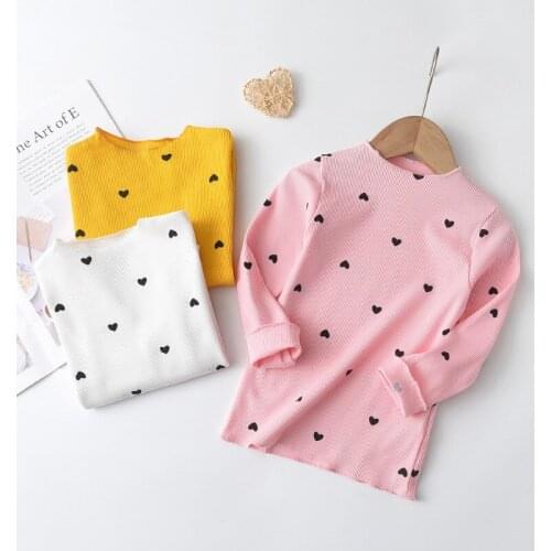 Kids Girls T-shirt Long Sleeve Pullover O-neck Heart Pattern Soft Cotton Blouse Children Girl Spring Autumn Clothes 1-6Years
