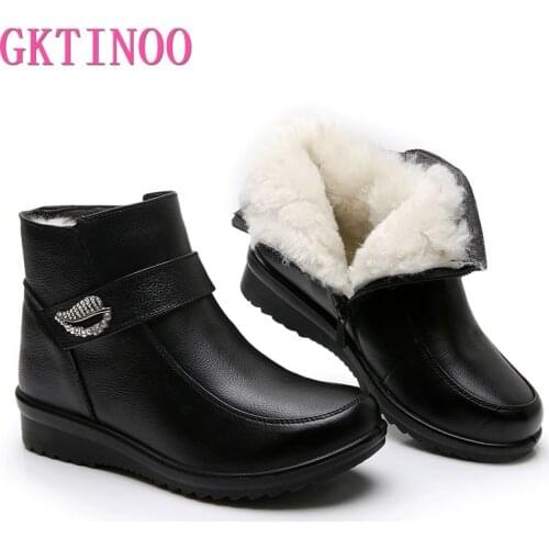 GKTINOO 2020 Women Snow Boots Thick Wool Warm Winter Ankle Boots Women Flat Shoes Genuine Leather Waterproof Big Size 35-41