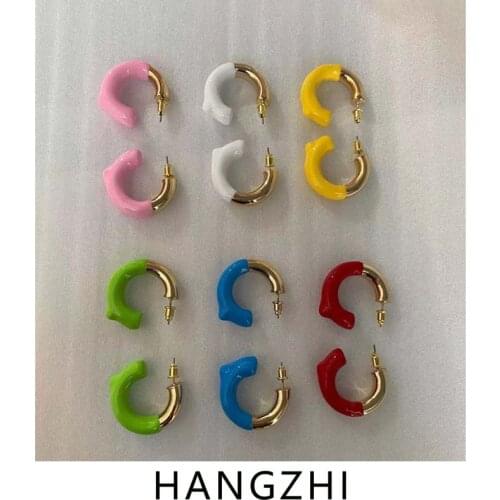 HANGZHI 2021 New Punk Trendy Design Asymmetrical Color Drip-glazed C-shaped Earrings for Women Girls Cool Fashion Party Jewelry