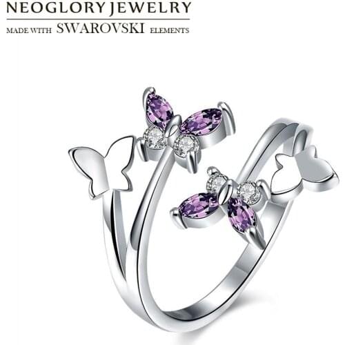 Neoglory Cubic Zirconia Finger Adjustable Ring Exquisite Dancing Butterflies Design Female Elegant Lovely Fashion Party Gift
