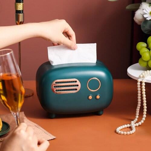 Green Red Retro Radio Shape Tissue Box with Wide Mouth Paper Holder Creative Napkin Drawer Design Anti-slip Living Room Storage