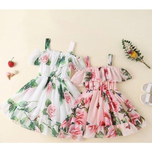 Summer kids girl chiffon princess dress children sleeveless dresses floral print 1-6Y
