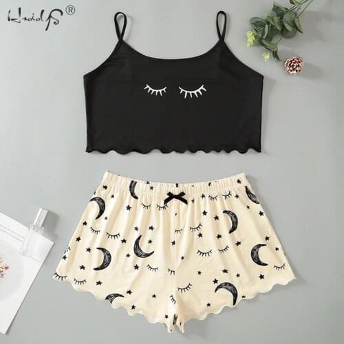 Summer Home Clothes Two Piece Nightwear Pajamas for Girls Female Sleepwear Women Pijamas Camisole Shorts Pyjamas Plus Size L-4XL