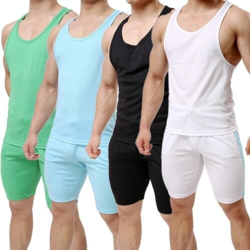 Sexy Mens Undershirts Tank Tops Breathable Sleeveless T-shirts Cotton Vest Men Tracksuit Jogging Pants Fitness Sportswear Shorts