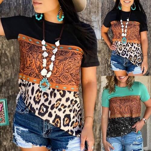 Fashion Classic Leopard Print Loose Womens Top 2021 Summer New Style Contrast Printing Casual Short-sleeved Round Neck T-shirt