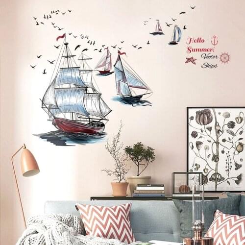 Watercolor seagull sailboat wall sticker PVC Material DIY wall decals For Living room study sofa background wall decor sticker