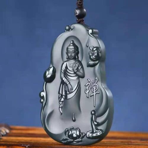 Natural A hetian jade double Hand-Carved jade enlightenment black green jade pendant jade necklace men pendants jewelry