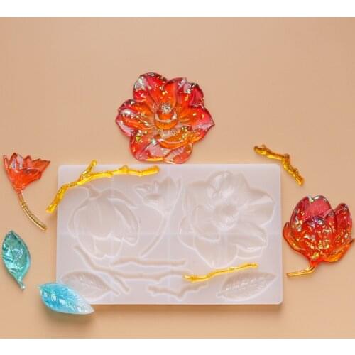 NOT AS LONG DIY Crystal Epoxy 4 Flower Magnolia Silicone Mold Making Necklace Pendant Handmade Exquisite Small Jewelry
