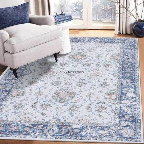 American Style Sky Blue Flower Room Mat Persian Style Printed Carpet Living Room Ethnic Carpet Bedroom Kitchen Carpet Custom