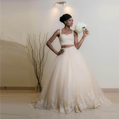 2020 New African Sweetheart Top Beading Two Pieces Wedding Dresses Ball Gown Applique Lace One Skirt Edge Bride Dress robe