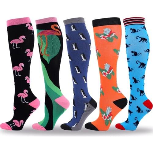 2020 Winter New Compression Stockings Nylon Flamingo Penguin Animal Sport Fitness 15-20mmHg Reduce Varicose Veins Muscle Fatigue
