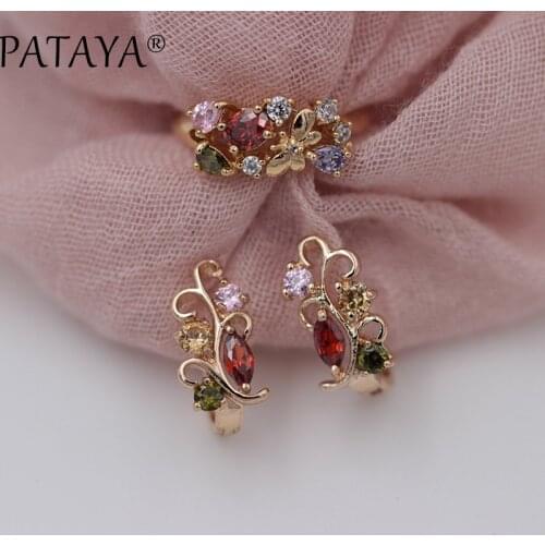 PATAYA New Arrivals Multicolor Natural Zirconia Earrings Rings Sets Women 585 Rose Gold Wedding Party Luxury Jewelry Original