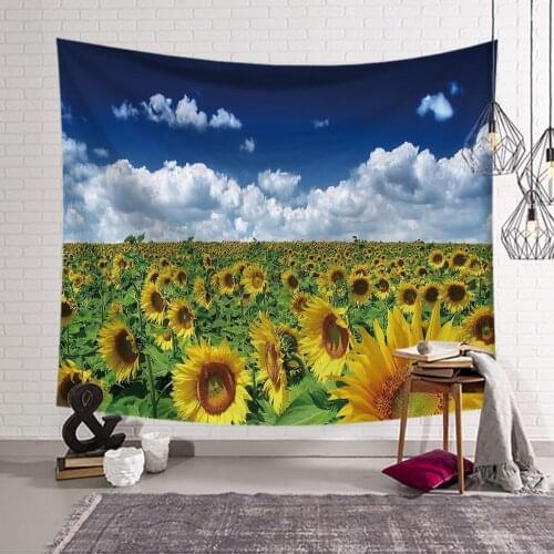 Sunflower Flower Sea Tapestry Wall Hanging Polyester Bohemian Thin Section Pastoral Landscape Room Bedroom Dorm Decor Blanket