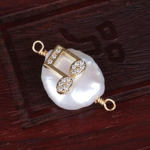 White cz paved tiny gold musical note charms freshwater pearl connector bead charm for bracelet earring jewelry DIY