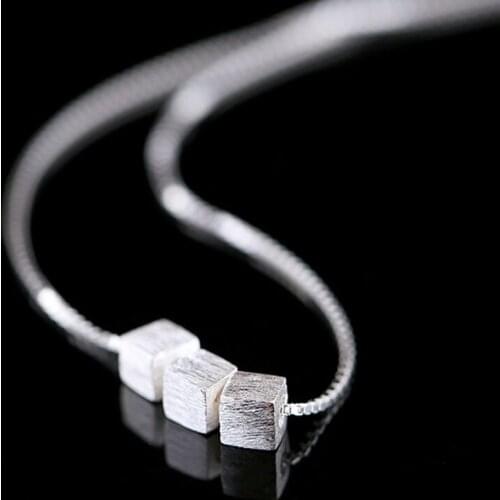 S925 3Pcs/Lot Brushed square pendant chain female tide light luxury Fashion Necklaces