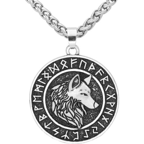 Nordic viking odin wolf Geri and Freki rune rune pendant necklace Norse jewelry with valknut rune gift bag