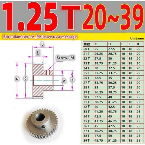 Brand new 1.25modulus 20~39T steel gear