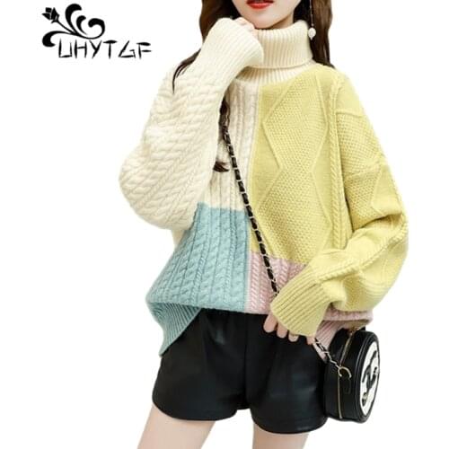 UHYTGF Knit Sweater Women Plus Size Turtleneck Sweater Winter Woman Sweaters Long Sleeve Pullover Sweater Pull Femme Hiver 902