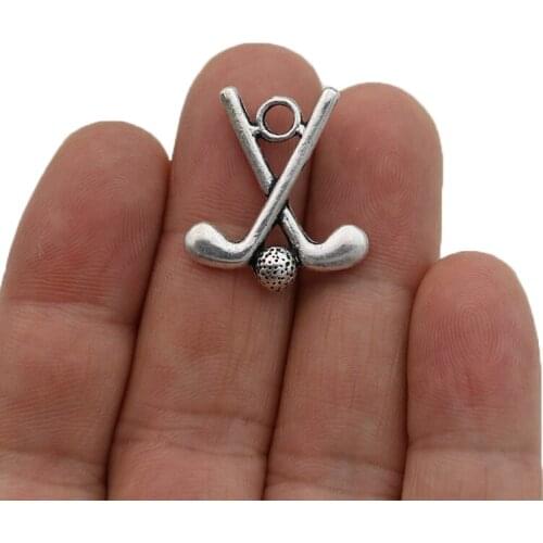 JAKONGO Tibetan Silver Plated Golf Charms Pendants for Jewelry Making Bracelet DIY Accessories 25x22mm 5pcs