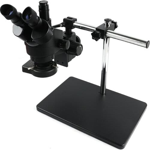 7-45X 3.5X-90X Simul Focal Trinocular Stereo Microscope Single Arm Rotating Bracket With Auxiliary Objective Len LED Lamp