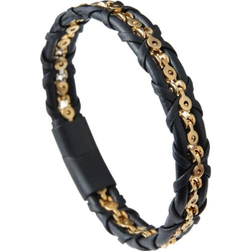 Vanbula Fashion Punk Woven Geometric Stainless Steel Men and Women Leather Rope Bracelet Holiday Gift Bracelet Jewelry