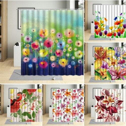 Spring Flowers Colorful Dandelion Shower Curtain Plants Scenery Bathroom Decor Watercolor Florals Curtains Polyester With Hooks