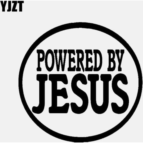 YJZT 14.3CM*13.9CM POWERED BY JESUS Funny Car Sticker Vinyl Decal Black/Silver C3-1449
