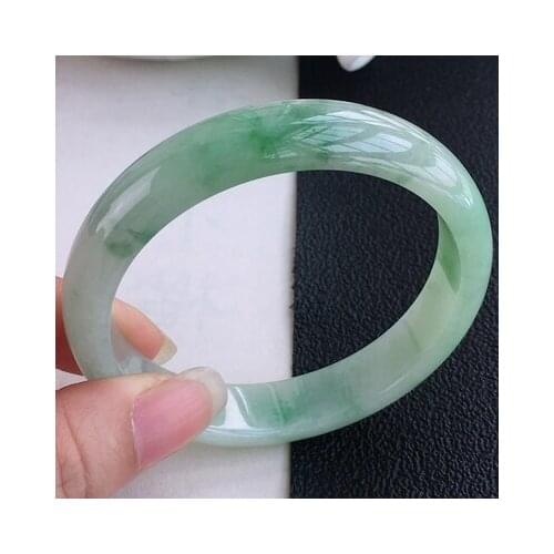 Zheru Jewelry Natural Burmese Jade 54-64mm Light Green Bracelet Elegant Princess Jewelry Best Gift for Mother and Girlfriend