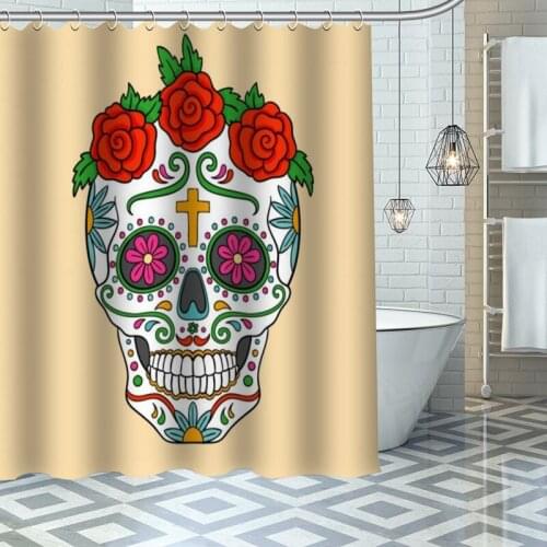 Custom High Quality Sugar Skulls Shower Curtain Waterproof Bathroom Polyester Fabric Bathroom Curtain With Hooks